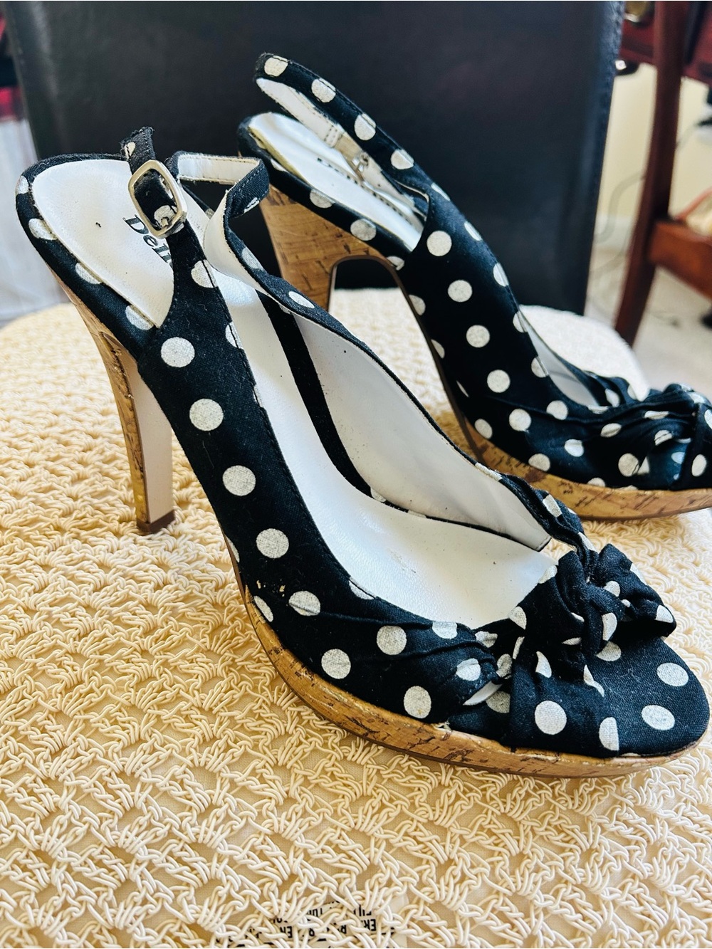 Delicious Black & White Polka Dot Slingback Heels
